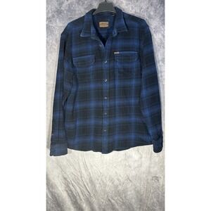 Orvis‎ Big Bear Mens Large Blue Black Plaid Heavyweight Flannel Shirt XL Fitted